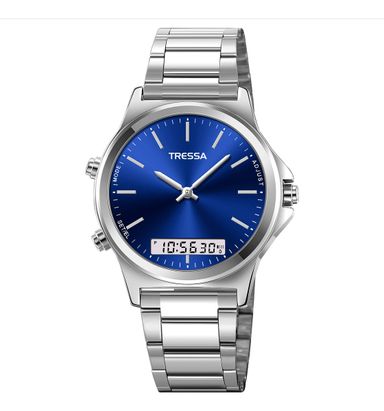 Reloj Ana Digi Tressa Para Hombre Malla Plateado Bisel Plateado Fondo Azul