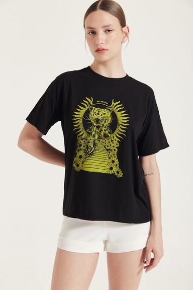 Remera Sunny Cat Negro - Verde Negro y Verde