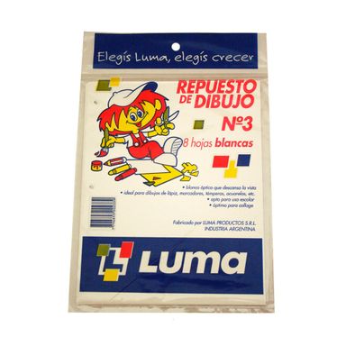 Repuesto Dibujo Blanco N°3 8 Hojas Luma