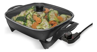 Sartén Olla Eléctrica Antiadherente Suono 1350 W Tapa Vidrio Color Negro