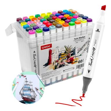 Set 60 Marcadores Profesionales Punta Doble Valija Diseño