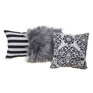 Set de 3 almohadones decorativos NEGRO con 1 pelo largo N2
