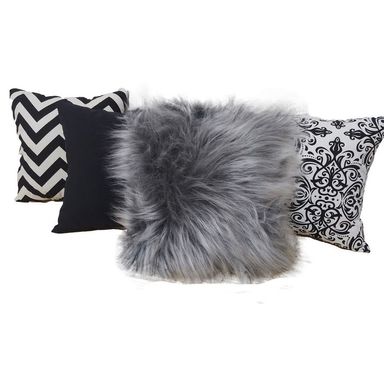 Set de 4 almohadones decorativos NEGRO con 1 pelo largo N2