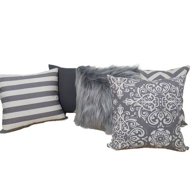 Set de 5 almohadones decorativos GRIS con 1 pelo largo G1