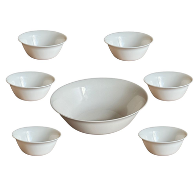 Set Ensaladera + 6 Bowls Vidrio Templado Blanco