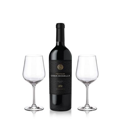 Set Vino Trapiche Gran Medalla Malbec y 2 Copas Con Estuche