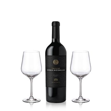 Set Vino Trapiche Gran Medalla Malbec y 2 Copas Con Estuche