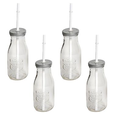 Set x 4 Botellas Con Sorbete Y Tapa Color Plata
