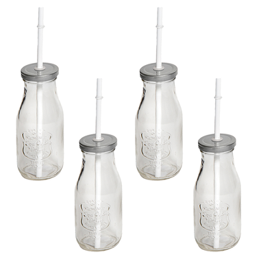 Set X4 Botellas Con Sorbete Y Tapa Color Plata