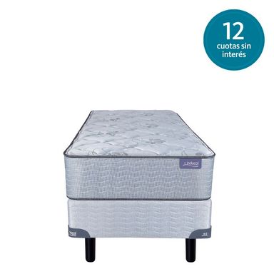 Conjunto Sommier y Colchon de Resorte Bonell Inducol Onix 1 Plaza y Media 100x190x23cm Con Marco Perimetral y Estabilizadores Laterales de Acero Tela de Jackard Matelasseado Firme Gris claro