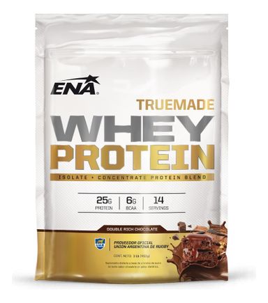 Suplemento en polvo ENA Sport True Made proteínas sabor double rich chocolate en sachet de 453g