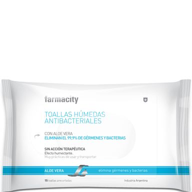Toallas Húmedas Antibacteriales Farmacity con Aloe Vera x 15 un