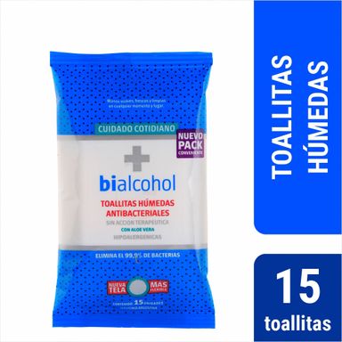 Toallitas Humedas Antibacteriales Bialcohol  15u