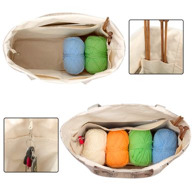 Yarwo Bolsa de tejer con bolsa pequeña con cremallera, bolsa de hilo para agujas de tejer, madejas