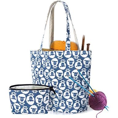 YARWO Bolsa de tejer con bolsa pequeña con cremallera, bolsa de hilo para agujas de tejer, madejas